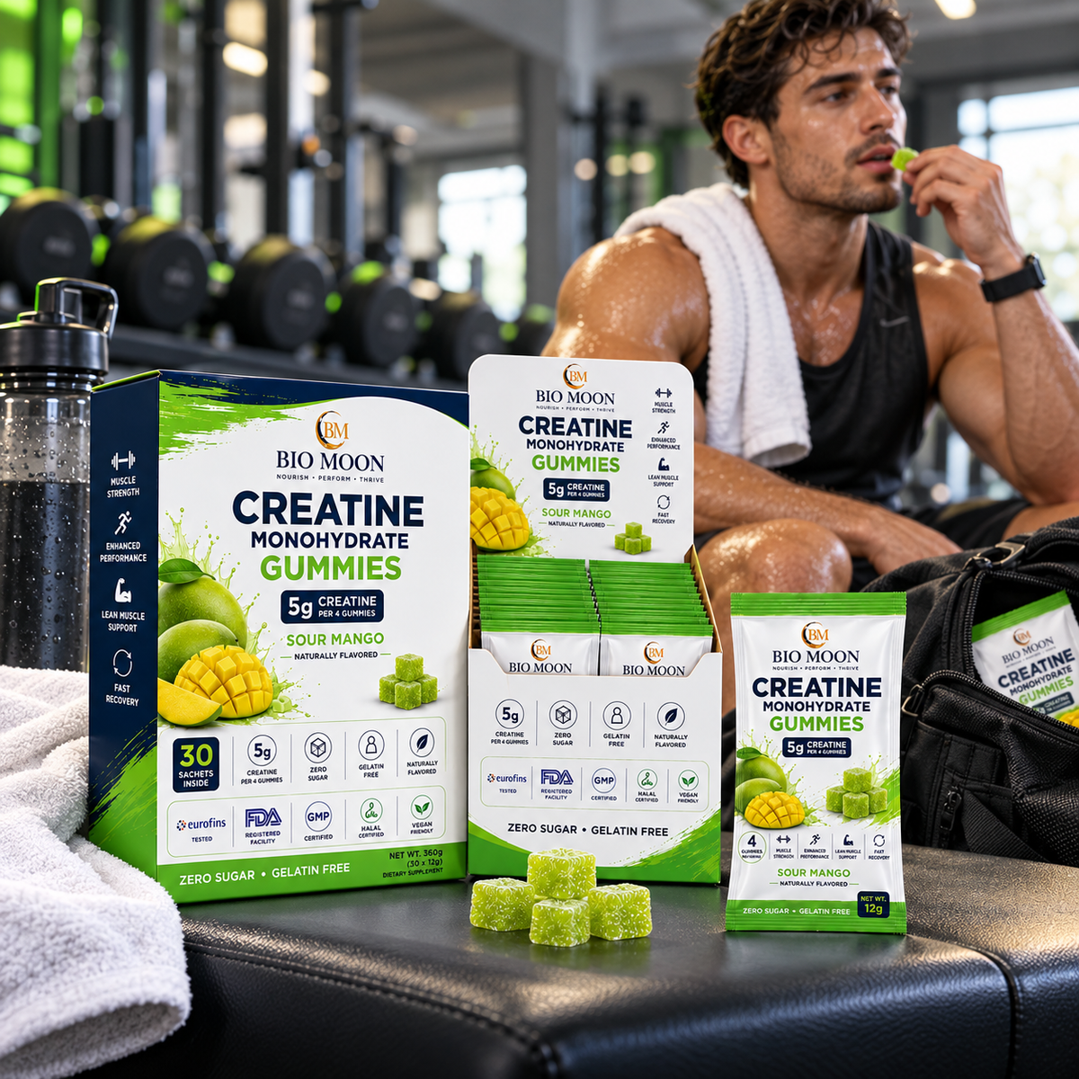 Creatine Monohydrate Gummies – Sour Mango | 30 Sachets