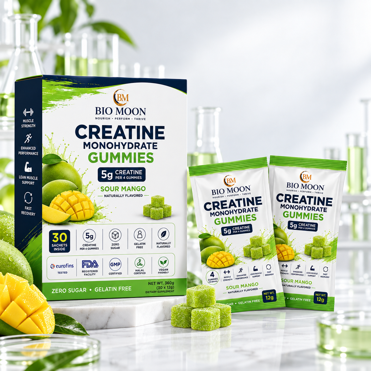 Creatine Monohydrate Gummies – Sour Mango | 30 Sachets