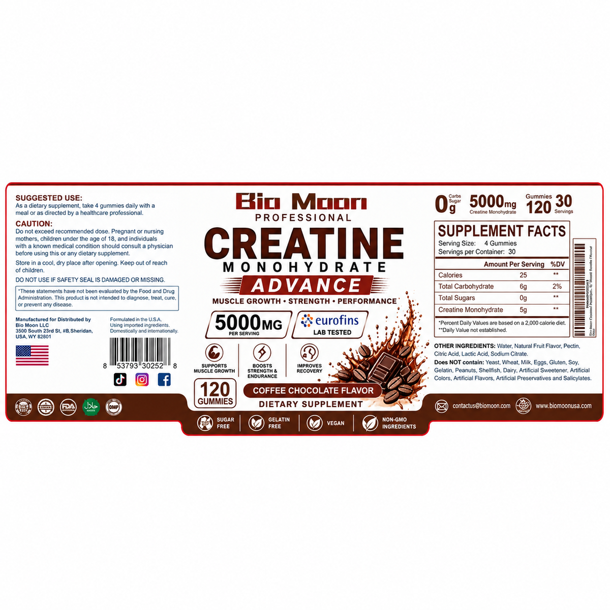 Creatine Monohydrate Gummies 5000mg Coffee Chocolate 120 Gummies