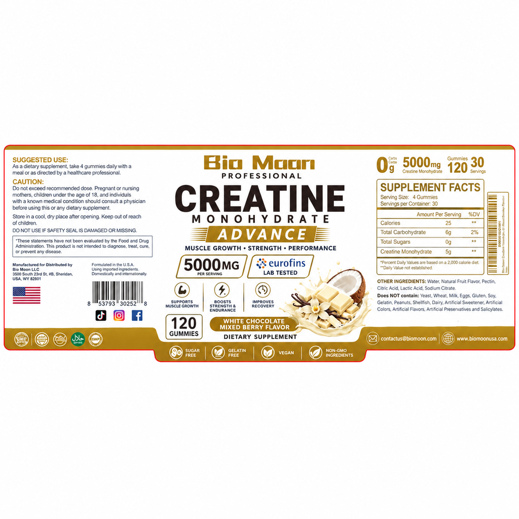 Creatine Monohydrate Gummies 5000mg – White Chocolate Vanilla Coconut