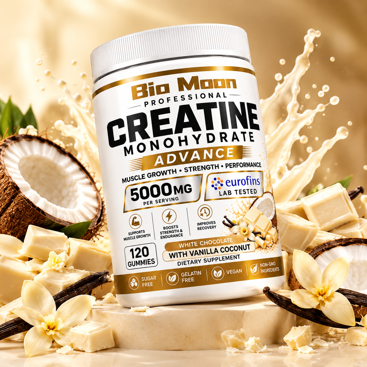Creatine Monohydrate Gummies 5000mg – White Chocolate Vanilla Coconut
