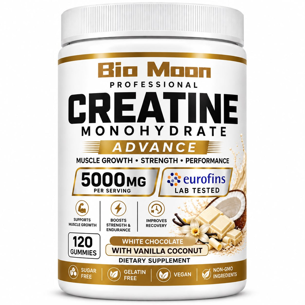 Creatine Monohydrate Gummies 5000mg – White Chocolate Vanilla Coconut