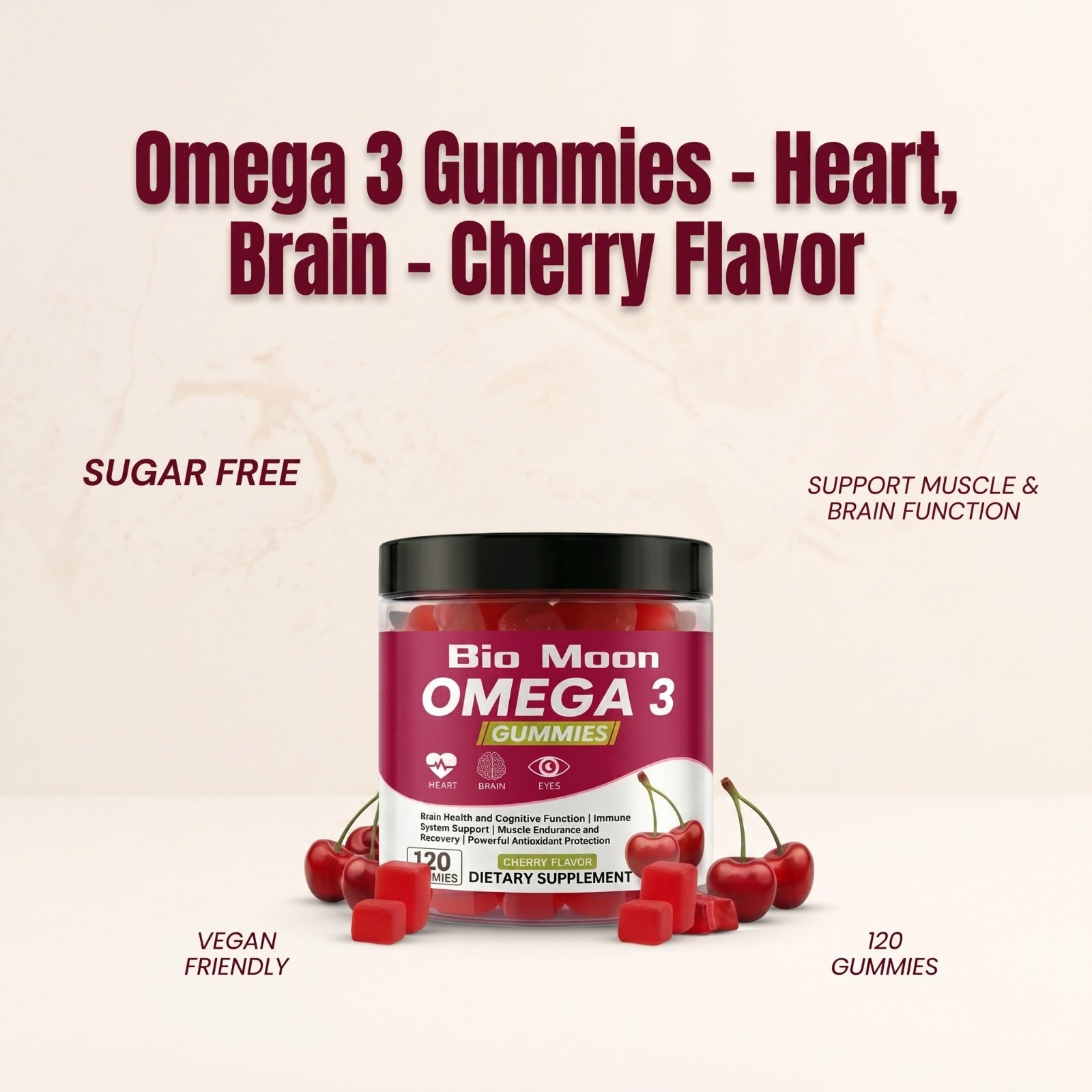 Omega 3 Gummies – Heart, Brain – Cherry Flavor